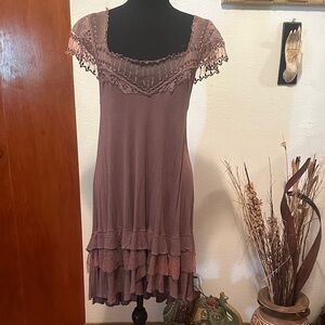 Free People Lace Trimmed Brown Dress